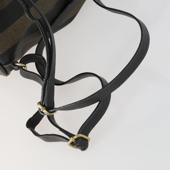 FENDI Pecan Canvas Backpack PVC Brown Black gold Auth ka1008