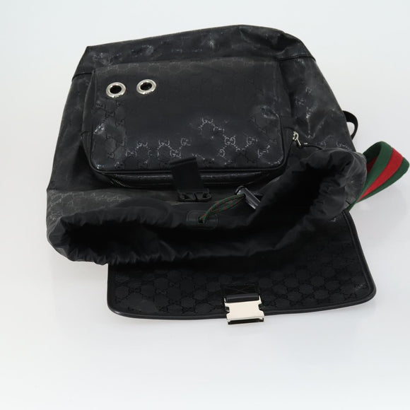 GUCCI GG Implementation Web Sherry Line Backpack Black Silver 347984 Auth ka1009