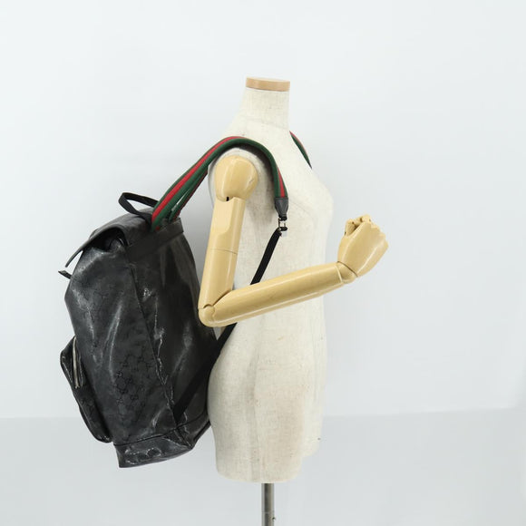GUCCI GG Implementation Web Sherry Line Backpack Black Silver 347984 Auth ka1009