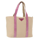 PRADA Tote Bag Canvas Beige Silver Auth ka101-1