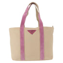 PRADA Tote Bag Canvas Beige Silver Auth ka101-13