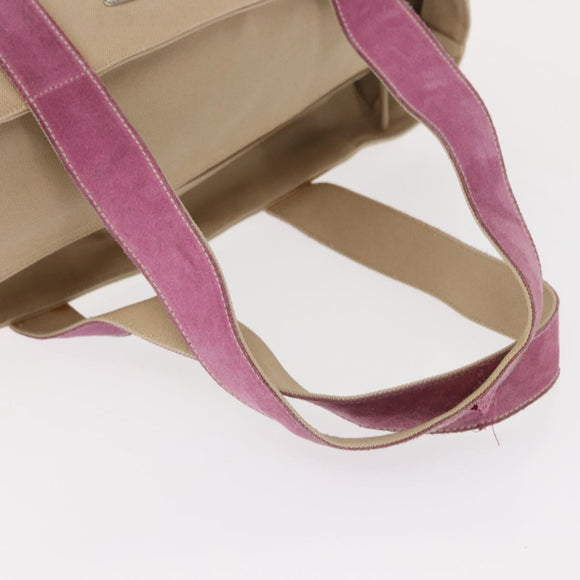 PRADA Tote Bag Canvas Beige Silver Auth ka101