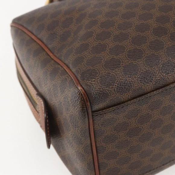 CELINE Macadam Canvas Hand Bag Leather Brown Gold Auth ka1018