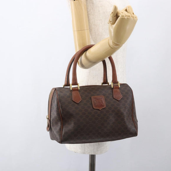 CELINE Macadam Canvas Hand Bag Leather Brown Gold Auth ka1018