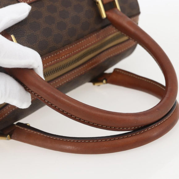 CELINE Macadam Canvas Hand Bag Leather Brown Gold Auth ka1018