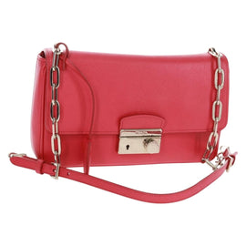 PRADA Chain Shoulder Bag Safiano leather Red Silver Auth ka1025V