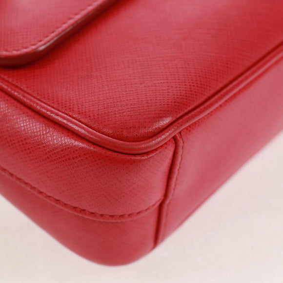 PRADA Umhängetasche Kette Saffianoleder Rot Silber Auth ka1025V