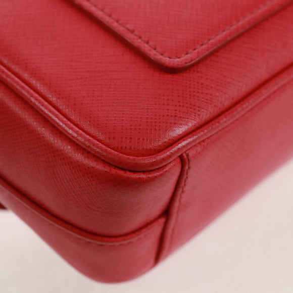 PRADA Umhängetasche Kette Saffianoleder Rot Silber Auth ka1025V