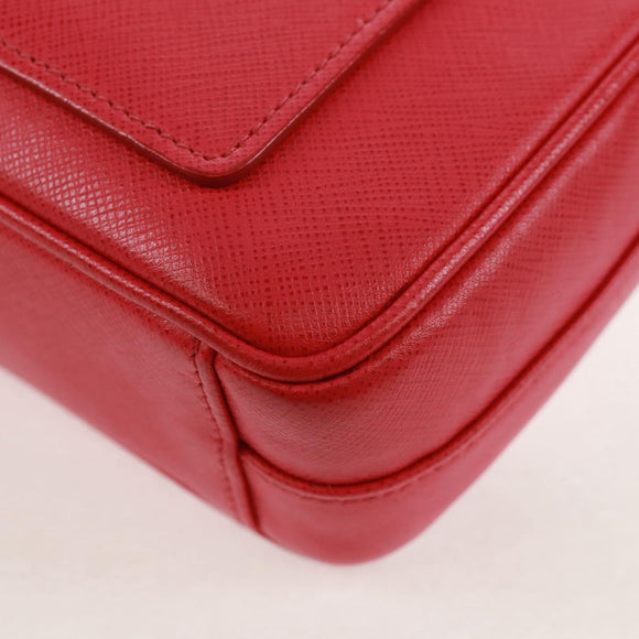 PRADA Umhängetasche Kette Saffianoleder Rot Silber Auth ka1025V