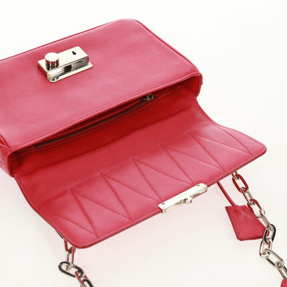PRADA Umhängetasche Kette Saffianoleder Rot Silber Auth ka1025V