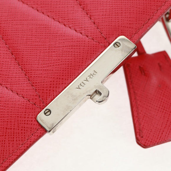 PRADA Umhängetasche Kette Saffianoleder Rot Silber Auth ka1025V