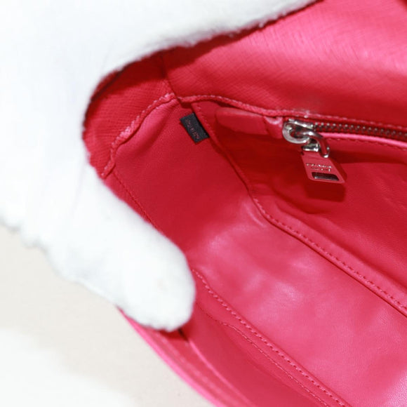 PRADA Chain Shoulder Bag Safiano leather Red Silver Auth ka1025V