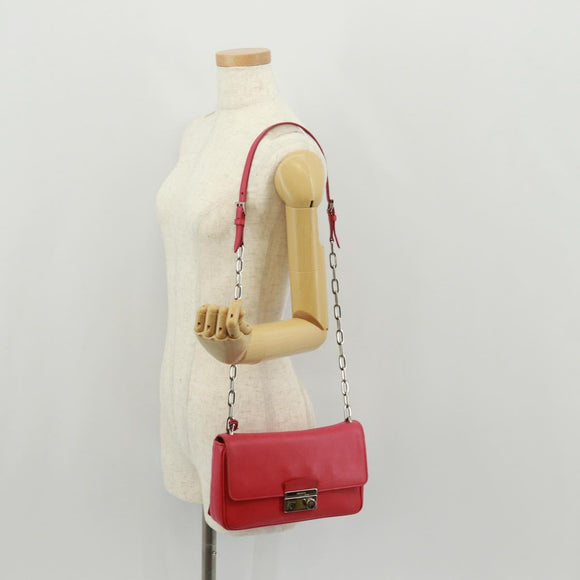PRADA Umhängetasche Kette Saffianoleder Rot Silber Auth ka1025V