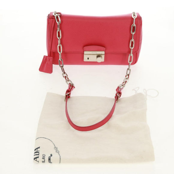 PRADA Chain Shoulder Bag Safiano leather Red Silver Auth ka1025V