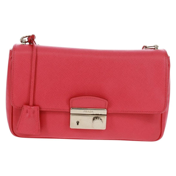 PRADA Umhängetasche Kette Saffianoleder Rot Silber Auth ka1025V