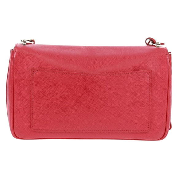 PRADA Umhängetasche Kette Saffianoleder Rot Silber Auth ka1025V