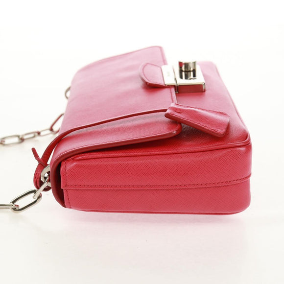 PRADA Umhängetasche Kette Saffianoleder Rot Silber Auth ka1025V