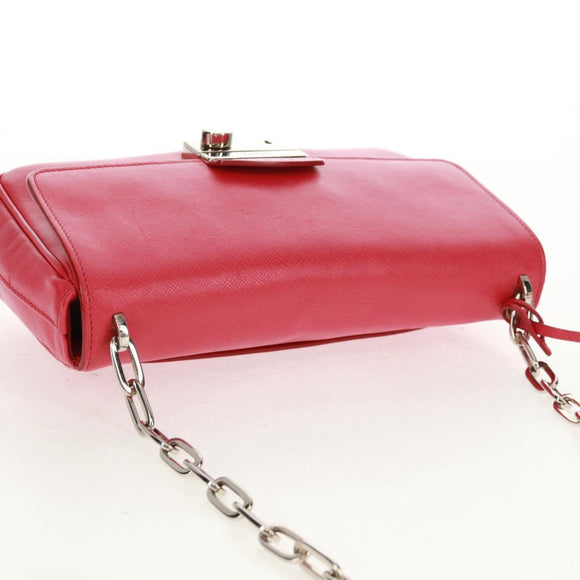 PRADA Umhängetasche Kette Saffianoleder Rot Silber Auth ka1025V