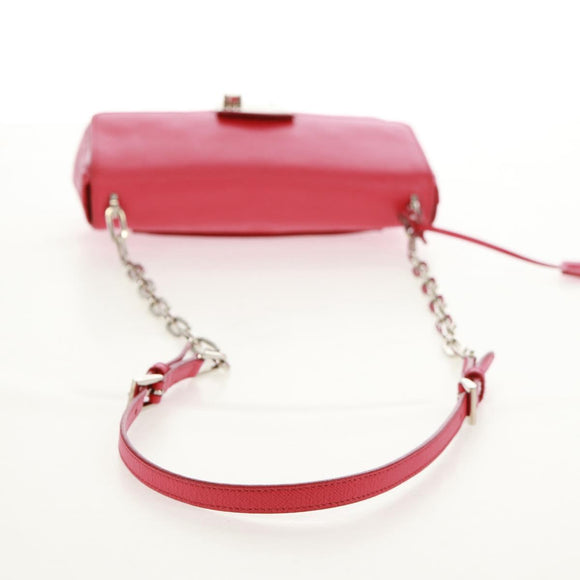 PRADA Chain Shoulder Bag Safiano leather Red Silver Auth ka1025V