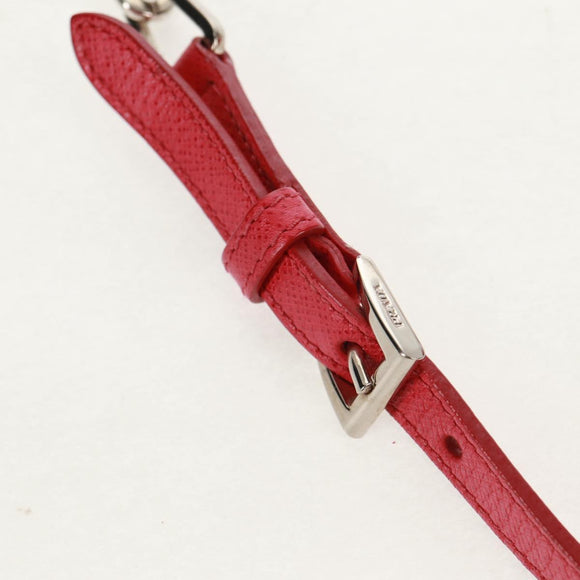 PRADA Umhängetasche Kette Saffianoleder Rot Silber Auth ka1025V