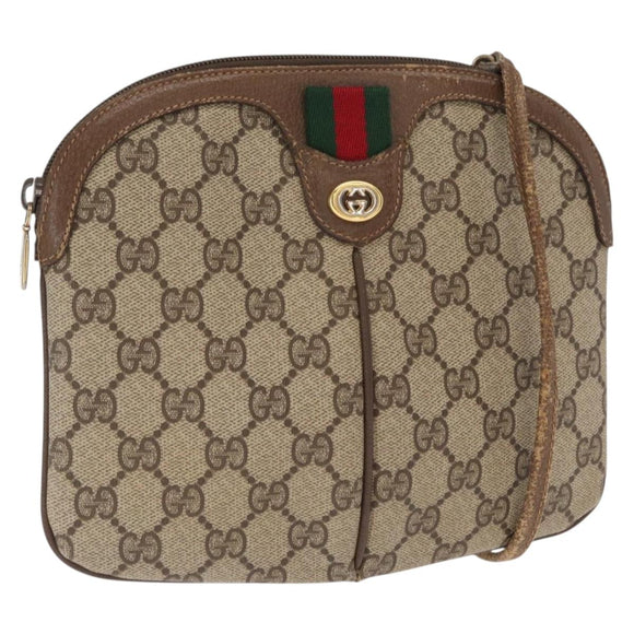 GUCCI GG Supreme Web Sherry Line Bag PVC Beige Gold 904 02 047 Auth ka1026
