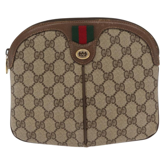 GUCCI GG Supreme Web Sherry Line Bag PVC Beige Gold 904 02 047 Auth ka1026