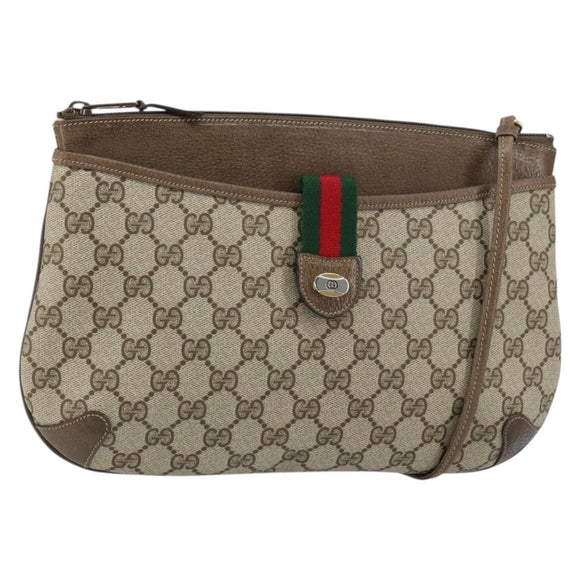 GUCCI GG Supreme Web Sherry Line Bag PVC Beige Gold 904 02 026 Auth ka1036