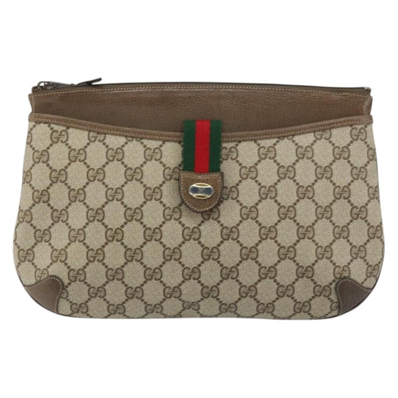 GUCCI GG Supreme Web Sherry Line Bag PVC Beige Gold 904 02 026 Auth ka1036