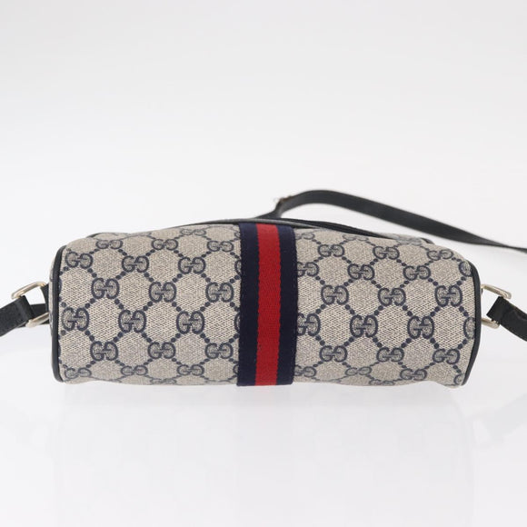 GUCCI GG Supreme Sherry Line Shoulder Bag PVC Navy Gold 378 02 004 Auth ka104