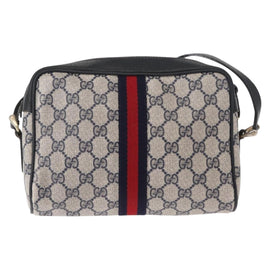 GUCCI GG Supreme Sherry Line Shoulder Bag PVC Navy Gold 378 02 004 Auth ka104 - 0