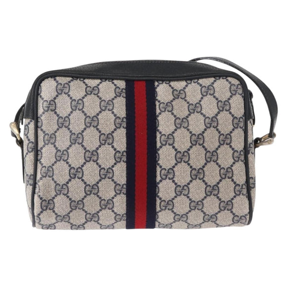 GUCCI GG Supreme Sherry Line Shoulder Bag PVC Navy Gold 378 02 004 Auth ka104