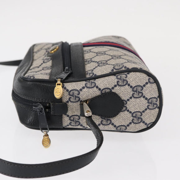 GUCCI GG Supreme Sherry Line Shoulder Bag PVC Navy Gold 378 02 004 Auth ka104