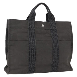 HERMES Her Line Tote Bag Canvas Gray Silver Auth ka1042