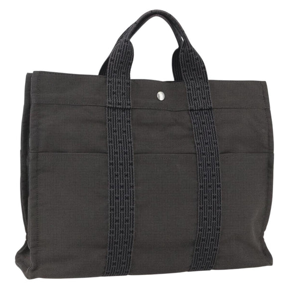 HERMES Her Line Tote Bag Canvas Gray Silver Auth ka1042