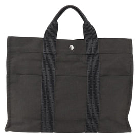 HERMES Her Line Tote Bag Canvas Gray Silver Auth ka1042 - 0