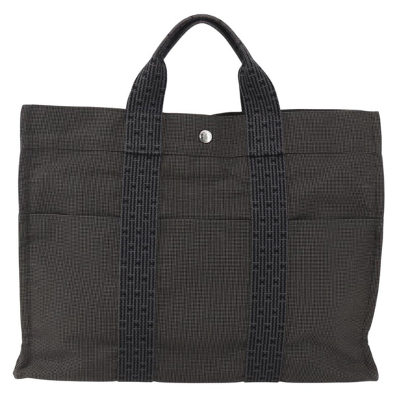 HERMES Her Line Tote Bag Canvas Gray Silver Auth ka1042