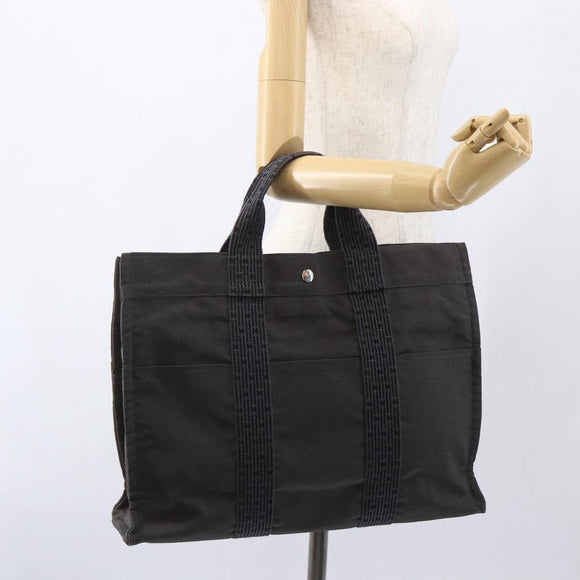 HERMES Her Line Tote Bag Canvas Gray Silver Auth ka1042