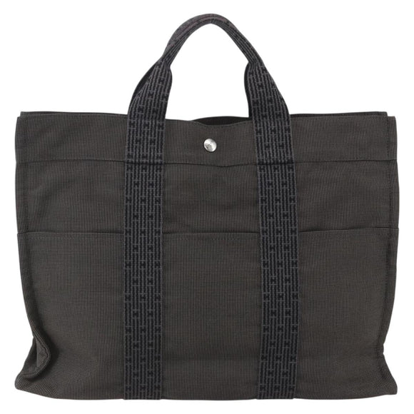 HERMES Her Line Tote Bag Canvas Gray Silver Auth ka1042