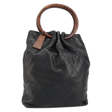 CHANEL Matelasse Hand Bag Leather Black Gold CC Auth ka1043