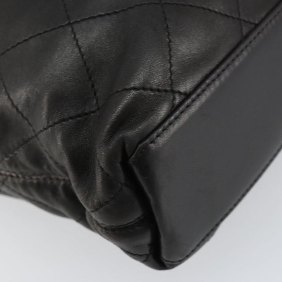 CHANEL Matelasse Hand Bag Leather Black Gold CC Auth ka1043