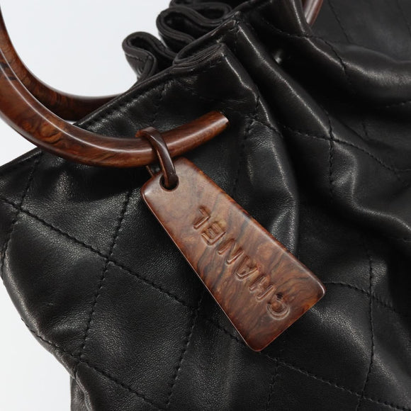 CHANEL Matelasse Hand Bag Leather Black Gold CC Auth ka1043