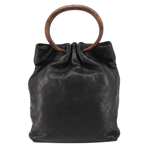 CHANEL Matelasse Hand Bag Leather Black Gold CC Auth ka1043