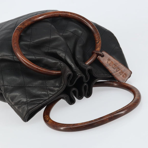 CHANEL Matelasse Hand Bag Leather Black Gold CC Auth ka1043