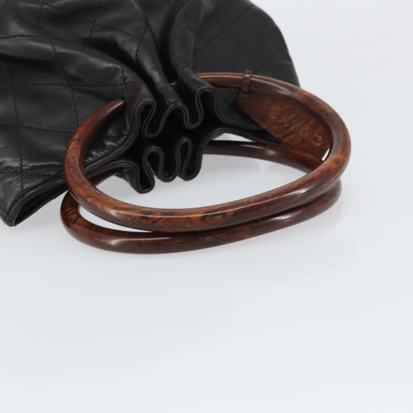 CHANEL Matelasse Hand Bag Leather Black Gold CC Auth ka1043