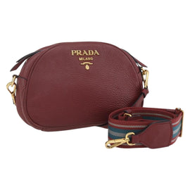 PRADA Shoulder Bag Leather 2way Bordeaux Gold Auth ka1044