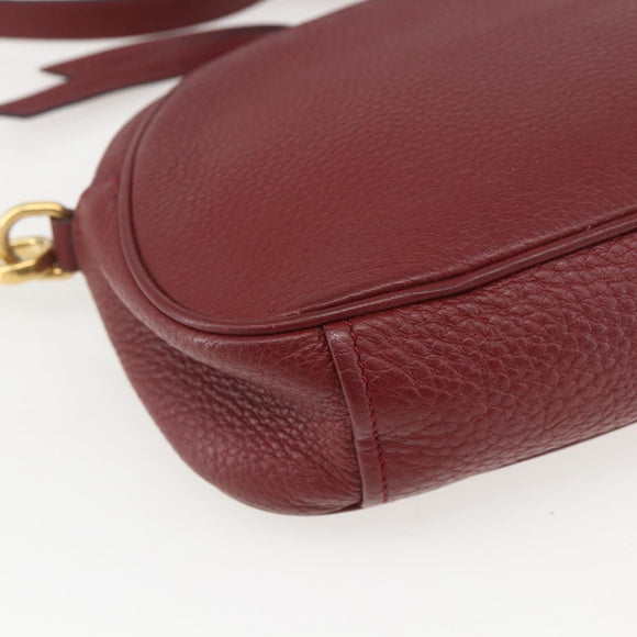 PRADA Shoulder Bag Leather 2way Bordeaux Gold Auth ka1044