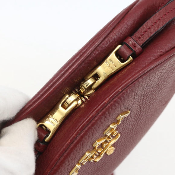 PRADA Shoulder Bag Leather 2way Bordeaux Gold Auth ka1044