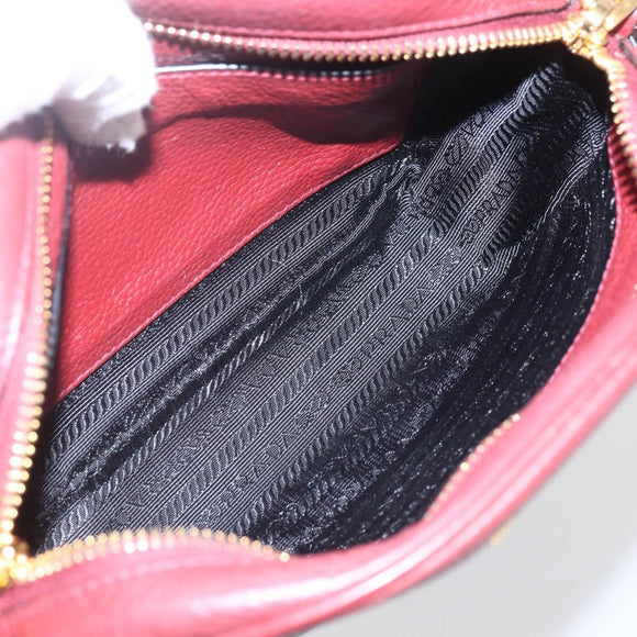 PRADA Shoulder Bag Leather 2way Bordeaux Gold Auth ka1044