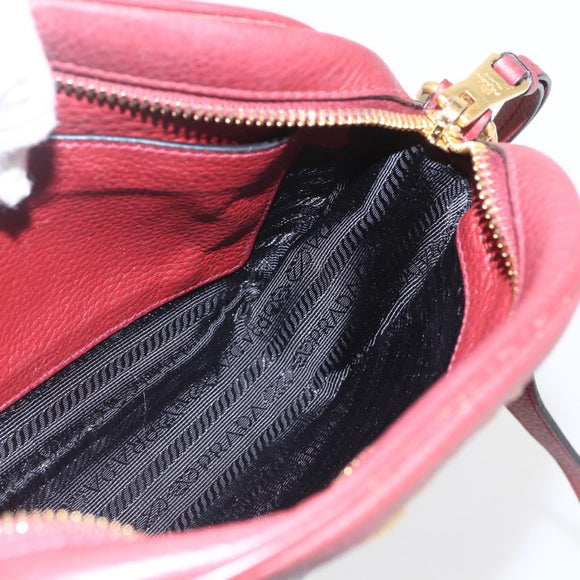 PRADA Shoulder Bag Leather 2way Bordeaux Gold Auth ka1044