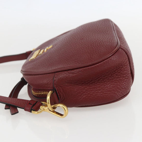 PRADA Shoulder Bag Leather 2way Bordeaux Gold Auth ka1044